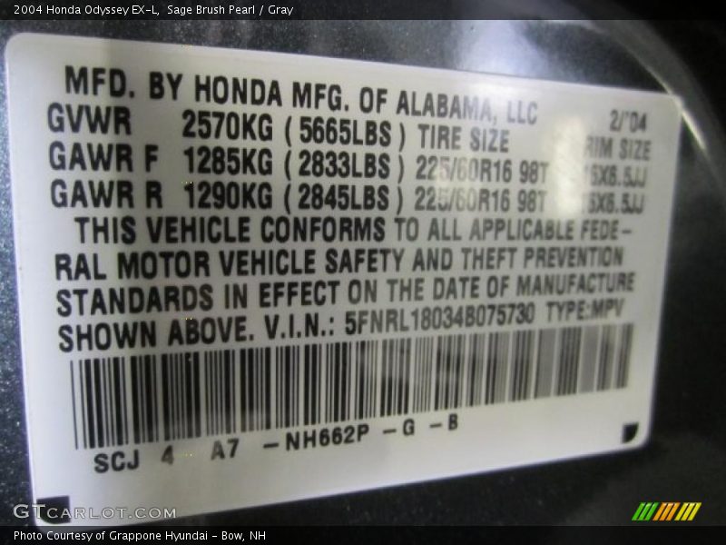 Sage Brush Pearl / Gray 2004 Honda Odyssey EX-L