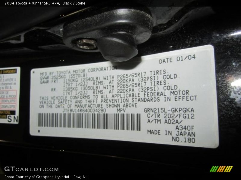 Black / Stone 2004 Toyota 4Runner SR5 4x4