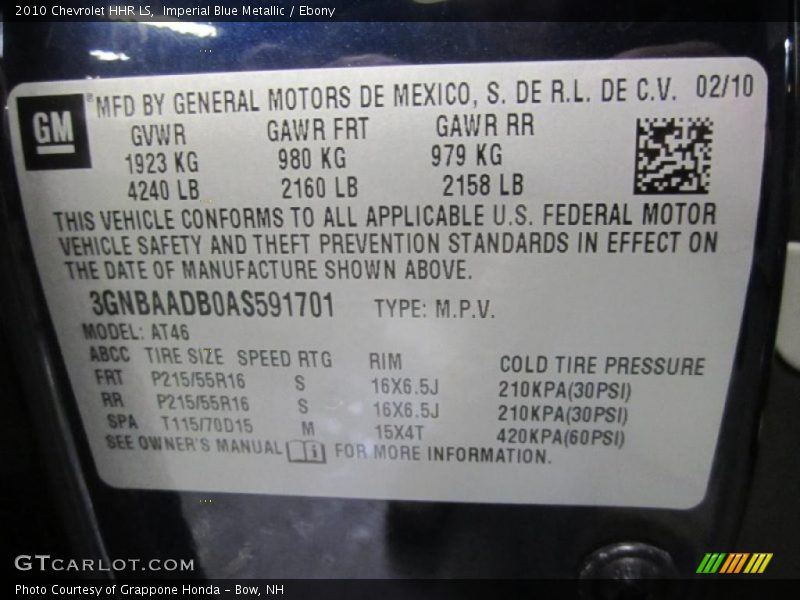 Imperial Blue Metallic / Ebony 2010 Chevrolet HHR LS