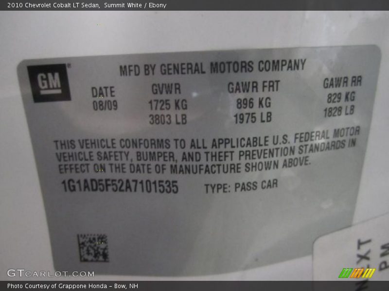 Summit White / Ebony 2010 Chevrolet Cobalt LT Sedan