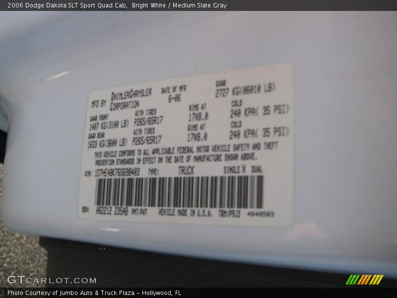 Bright White / Medium Slate Gray 2006 Dodge Dakota SLT Sport Quad Cab