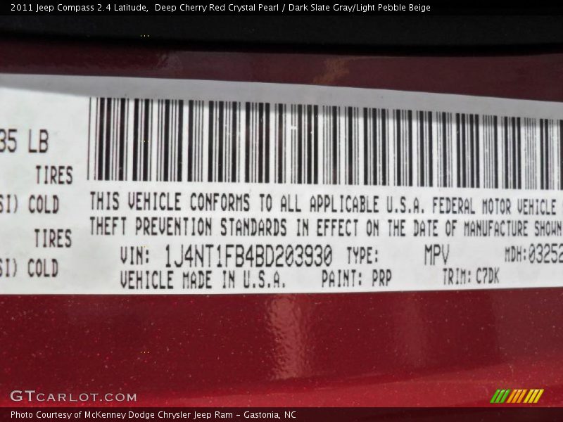 Deep Cherry Red Crystal Pearl / Dark Slate Gray/Light Pebble Beige 2011 Jeep Compass 2.4 Latitude