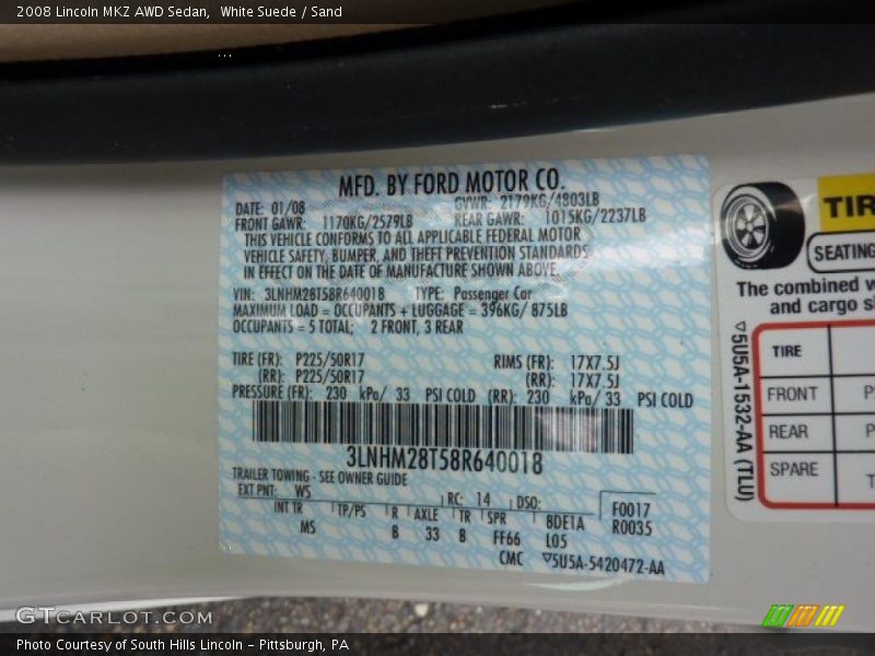 White Suede / Sand 2008 Lincoln MKZ AWD Sedan