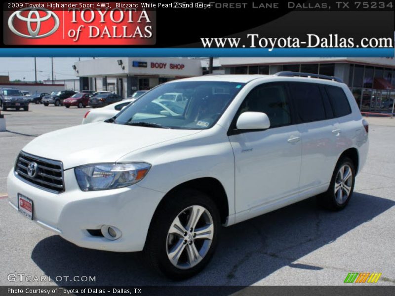 Blizzard White Pearl / Sand Beige 2009 Toyota Highlander Sport 4WD