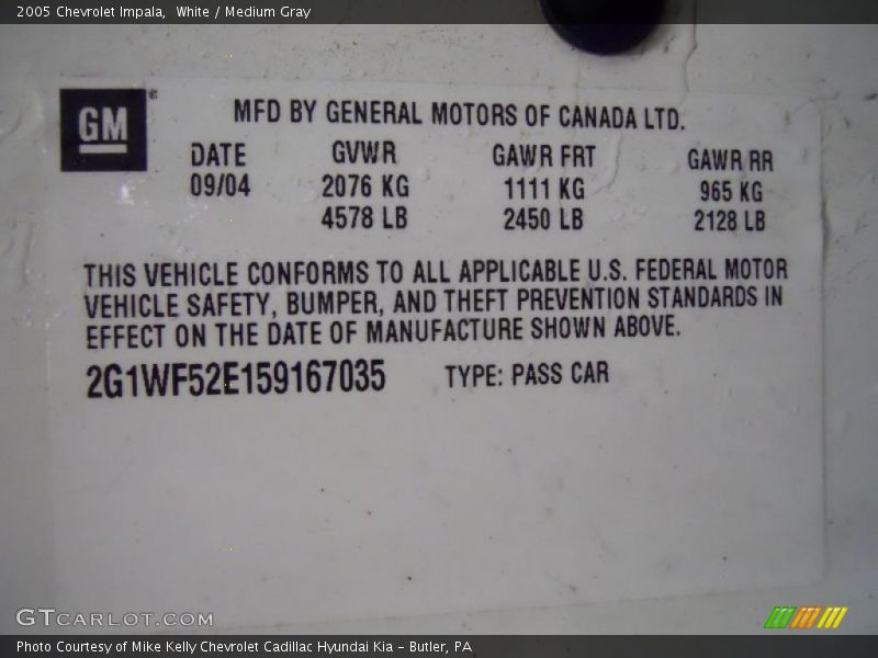 White / Medium Gray 2005 Chevrolet Impala