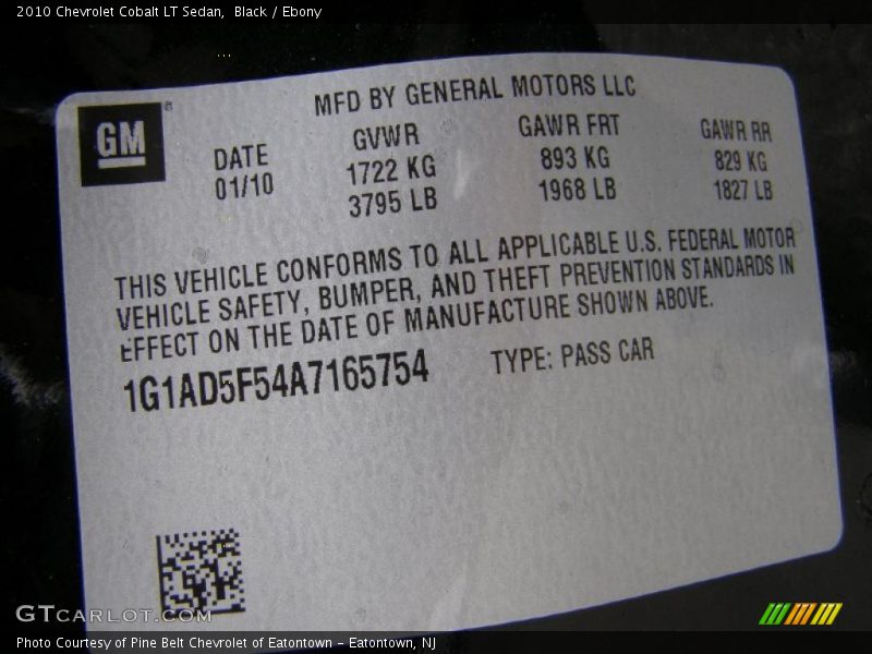 Black / Ebony 2010 Chevrolet Cobalt LT Sedan