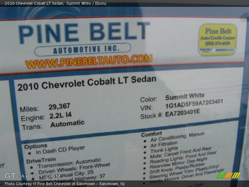 Summit White / Ebony 2010 Chevrolet Cobalt LT Sedan