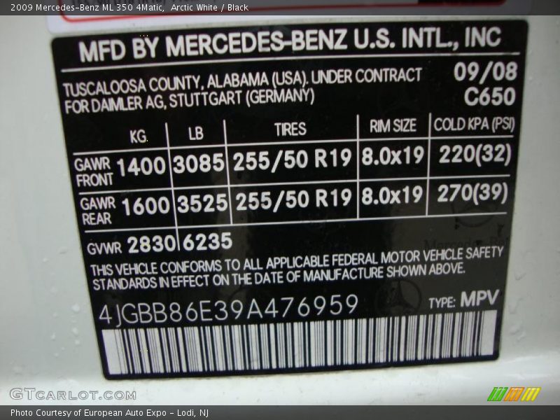Arctic White / Black 2009 Mercedes-Benz ML 350 4Matic