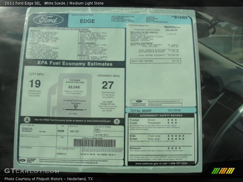 White Suede / Medium Light Stone 2011 Ford Edge SEL