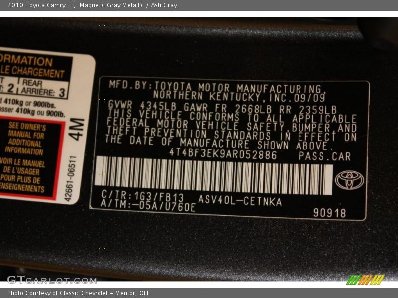Magnetic Gray Metallic / Ash Gray 2010 Toyota Camry LE