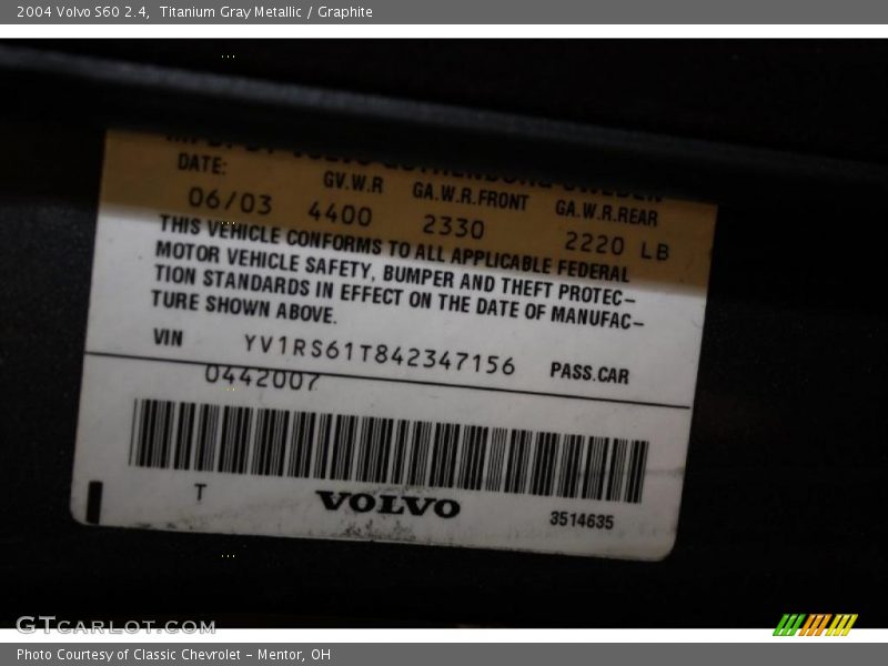 Titanium Gray Metallic / Graphite 2004 Volvo S60 2.4