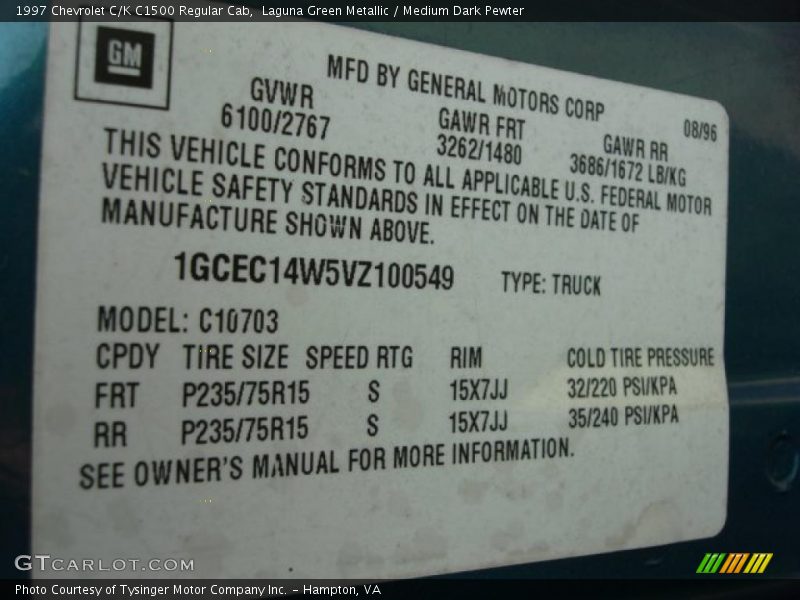 Info Tag of 1997 C/K C1500 Regular Cab
