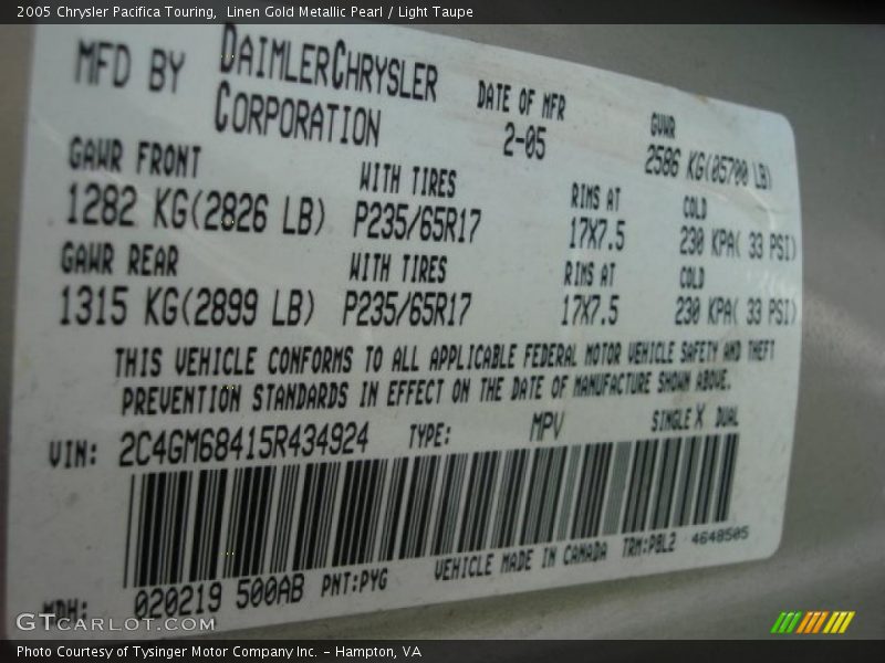 Linen Gold Metallic Pearl / Light Taupe 2005 Chrysler Pacifica Touring
