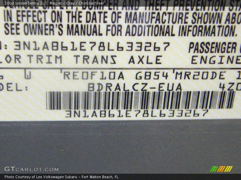 Magnetic Gray / Charcoal/Steel 2008 Nissan Sentra 2.0