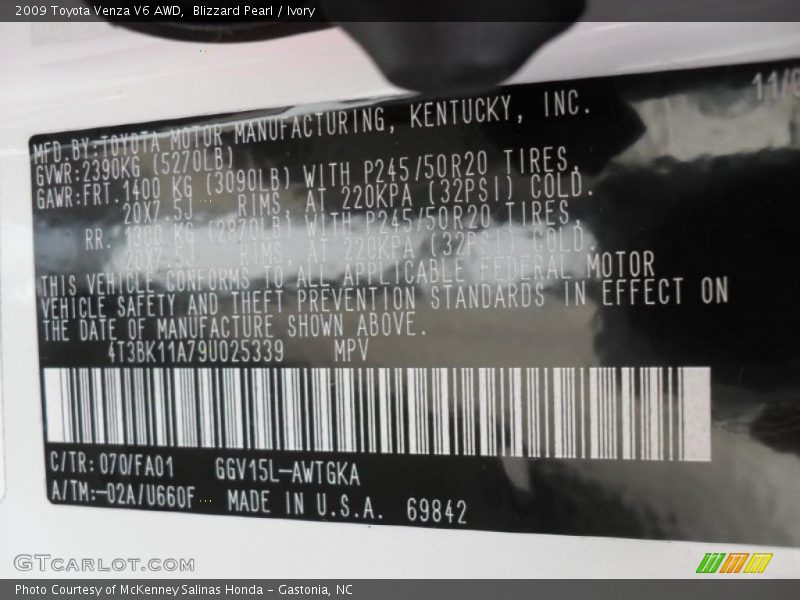 Blizzard Pearl / Ivory 2009 Toyota Venza V6 AWD