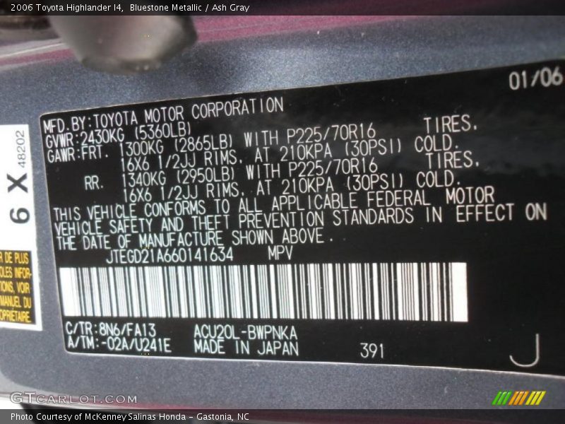 Bluestone Metallic / Ash Gray 2006 Toyota Highlander I4
