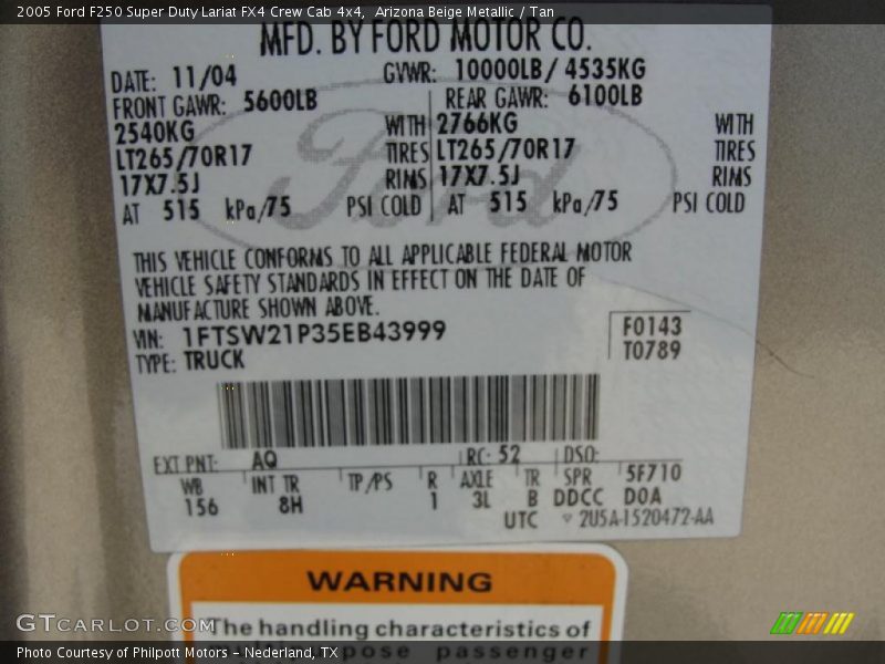 Arizona Beige Metallic / Tan 2005 Ford F250 Super Duty Lariat FX4 Crew Cab 4x4