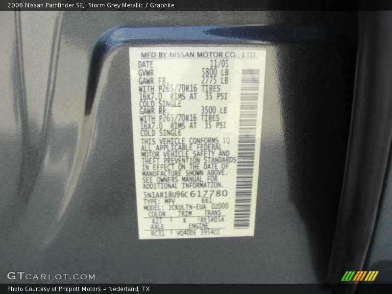Storm Grey Metallic / Graphite 2006 Nissan Pathfinder SE