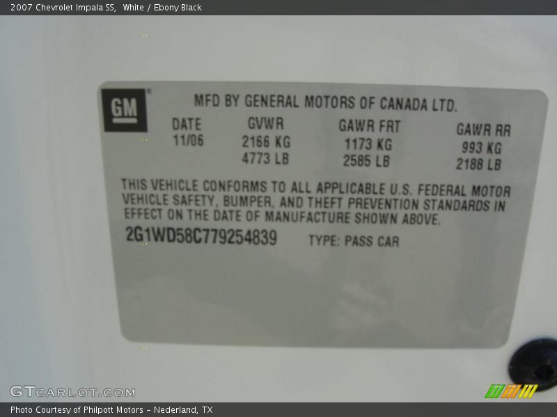 White / Ebony Black 2007 Chevrolet Impala SS