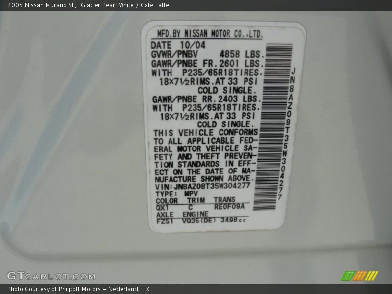 Glacier Pearl White / Cafe Latte 2005 Nissan Murano SE