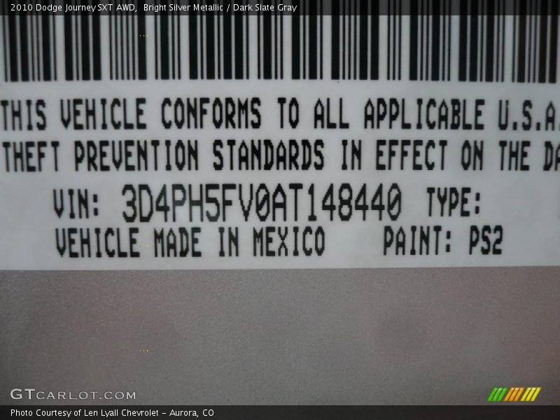Bright Silver Metallic / Dark Slate Gray 2010 Dodge Journey SXT AWD
