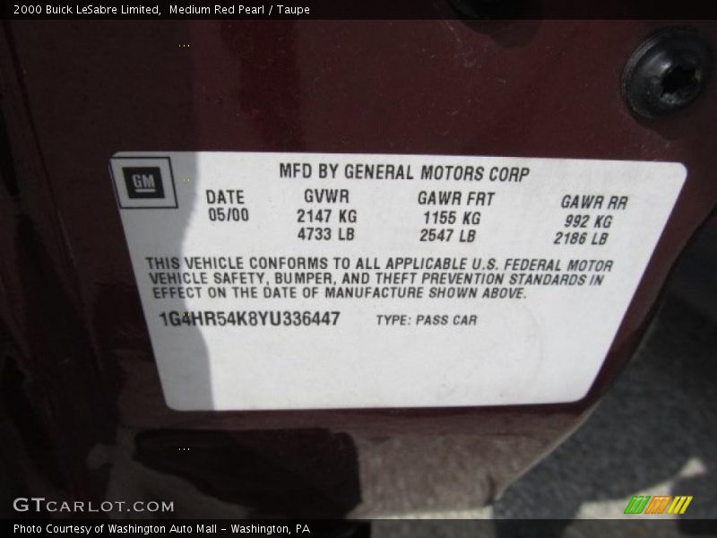 Medium Red Pearl / Taupe 2000 Buick LeSabre Limited