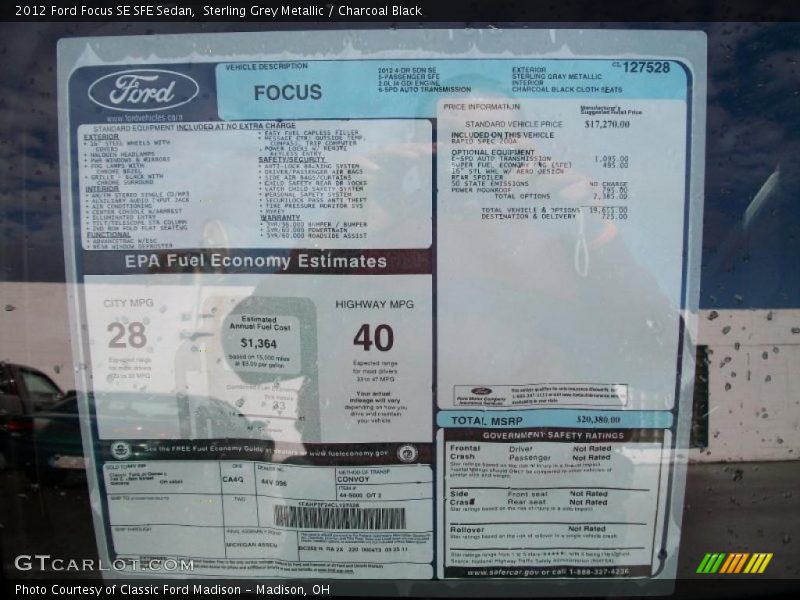 2012 Focus SE SFE Sedan Window Sticker