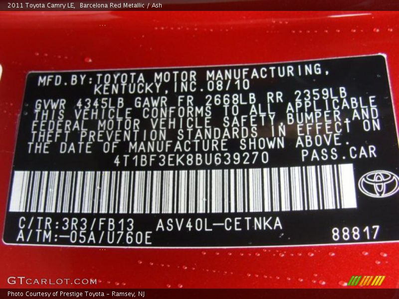 Barcelona Red Metallic / Ash 2011 Toyota Camry LE