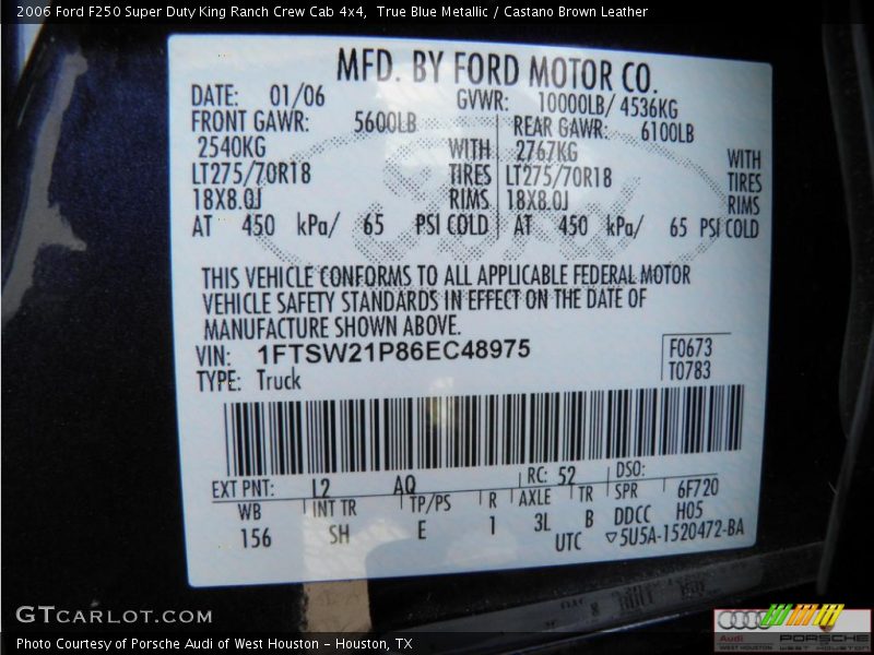 True Blue Metallic / Castano Brown Leather 2006 Ford F250 Super Duty King Ranch Crew Cab 4x4