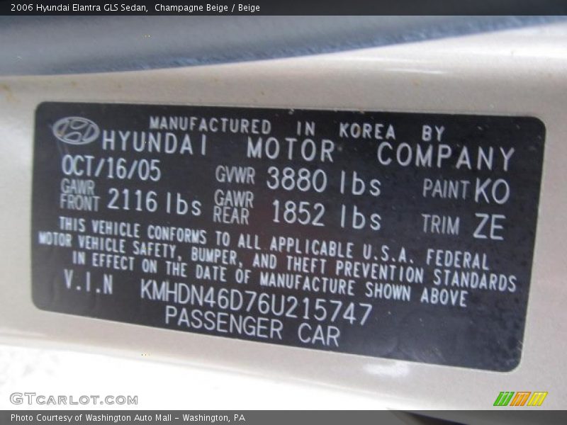 Champagne Beige / Beige 2006 Hyundai Elantra GLS Sedan