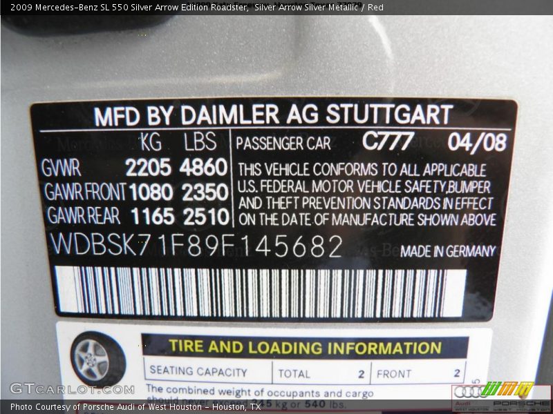 Silver Arrow Silver Metallic / Red 2009 Mercedes-Benz SL 550 Silver Arrow Edition Roadster
