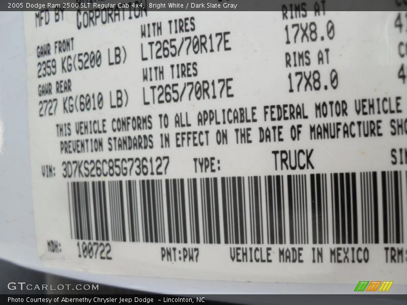 Bright White / Dark Slate Gray 2005 Dodge Ram 2500 SLT Regular Cab 4x4