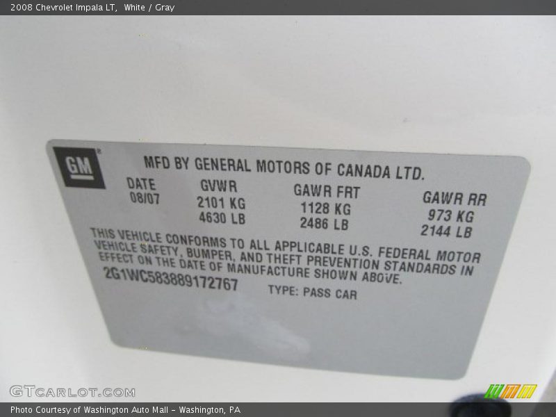 White / Gray 2008 Chevrolet Impala LT