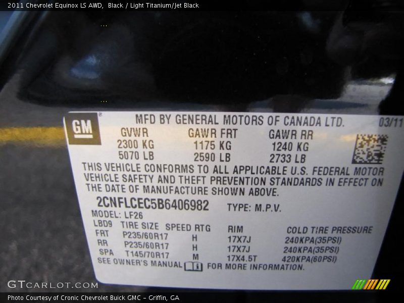 Black / Light Titanium/Jet Black 2011 Chevrolet Equinox LS AWD