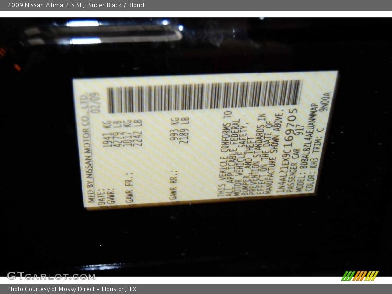 Super Black / Blond 2009 Nissan Altima 2.5 SL