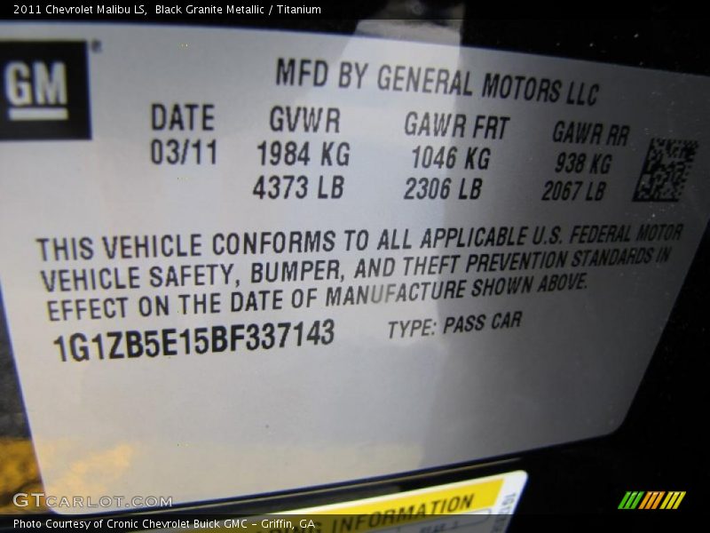 Black Granite Metallic / Titanium 2011 Chevrolet Malibu LS