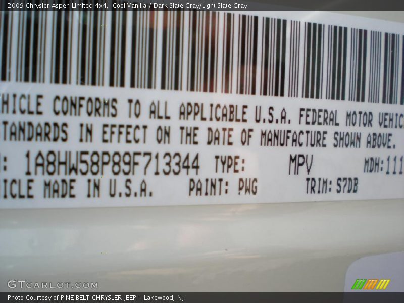 Cool Vanilla / Dark Slate Gray/Light Slate Gray 2009 Chrysler Aspen Limited 4x4