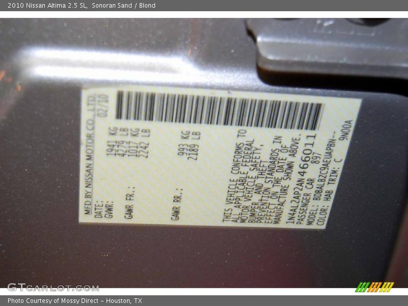 Sonoran Sand / Blond 2010 Nissan Altima 2.5 SL