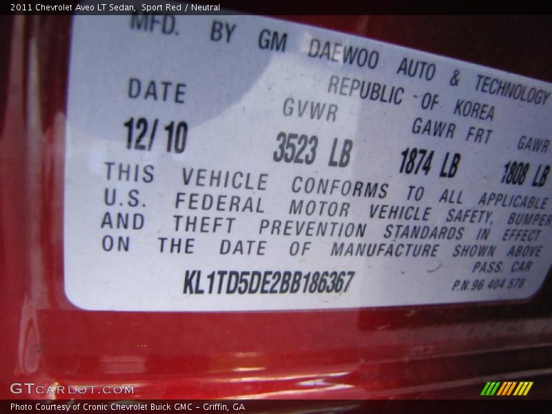 Sport Red / Neutral 2011 Chevrolet Aveo LT Sedan