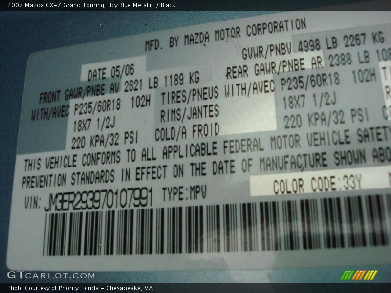 Icy Blue Metallic / Black 2007 Mazda CX-7 Grand Touring