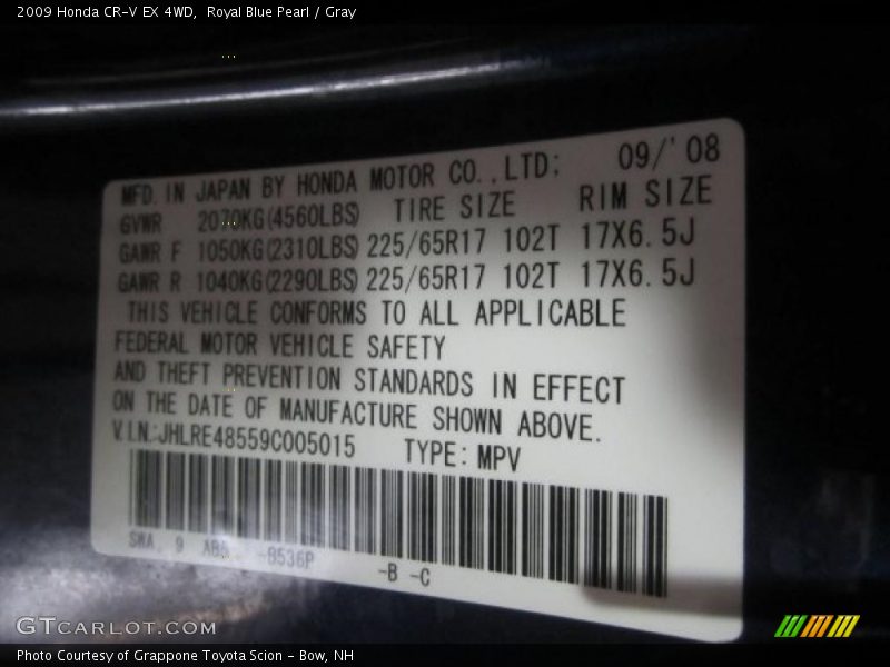 Royal Blue Pearl / Gray 2009 Honda CR-V EX 4WD