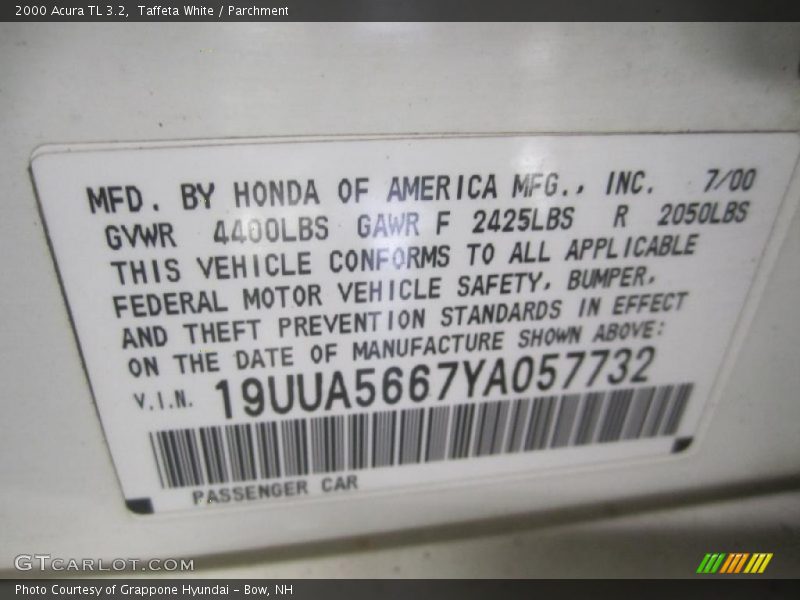 Taffeta White / Parchment 2000 Acura TL 3.2