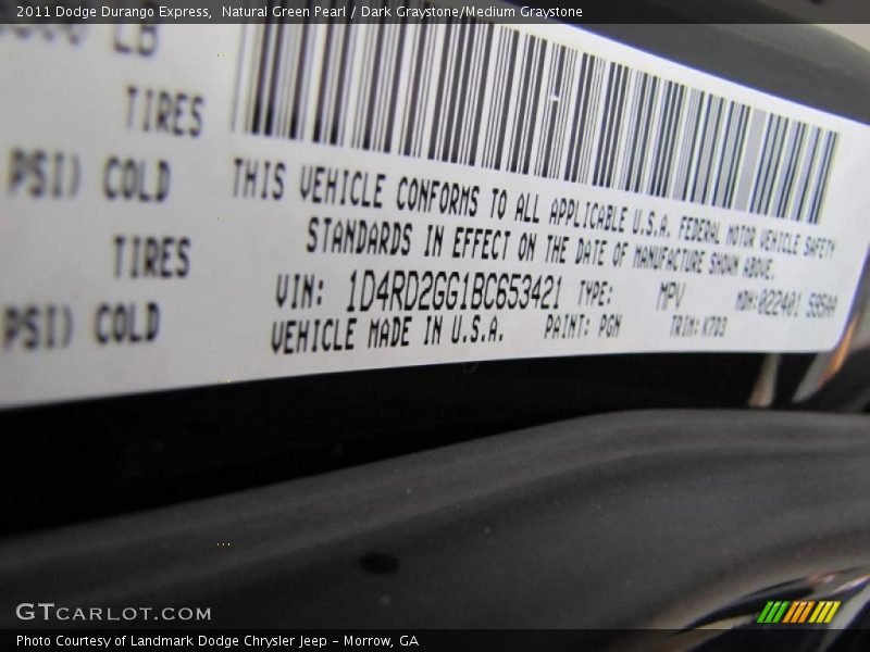 2011 Durango Express Natural Green Pearl Color Code PGN