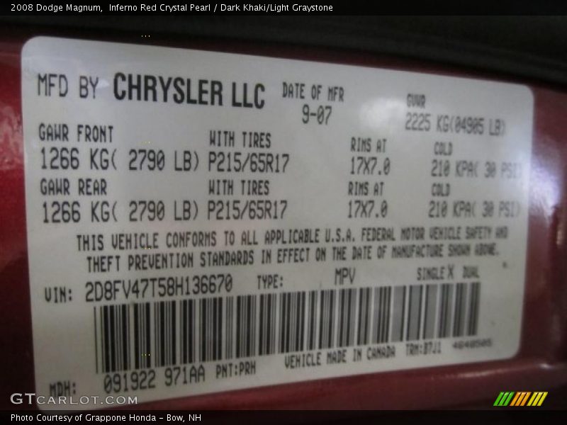 Inferno Red Crystal Pearl / Dark Khaki/Light Graystone 2008 Dodge Magnum