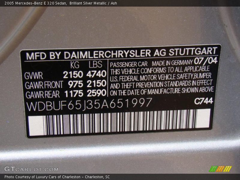 Brilliant Silver Metallic / Ash 2005 Mercedes-Benz E 320 Sedan