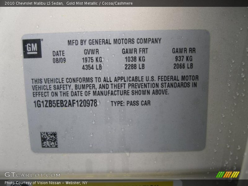 Gold Mist Metallic / Cocoa/Cashmere 2010 Chevrolet Malibu LS Sedan