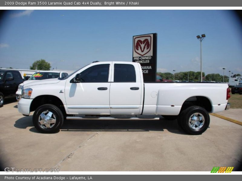 Bright White / Khaki 2009 Dodge Ram 3500 Laramie Quad Cab 4x4 Dually