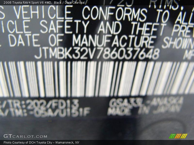 Black / Dark Charcoal 2008 Toyota RAV4 Sport V6 4WD