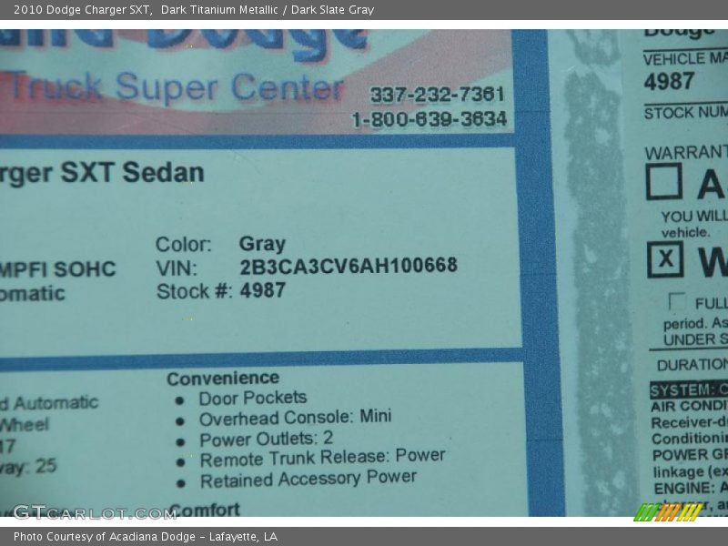 Dark Titanium Metallic / Dark Slate Gray 2010 Dodge Charger SXT