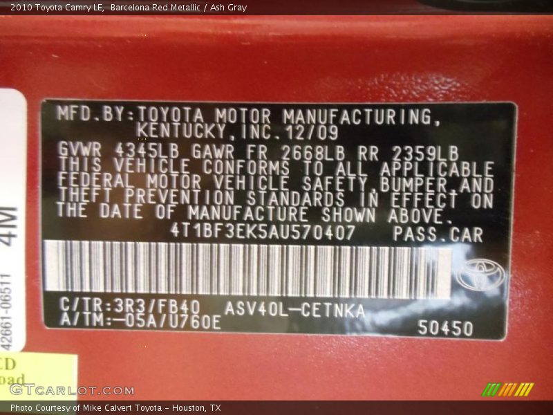 Barcelona Red Metallic / Ash Gray 2010 Toyota Camry LE